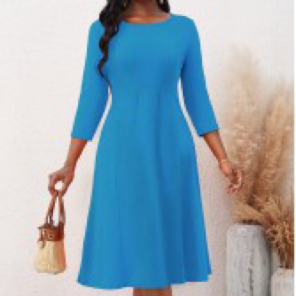 Long Sleeve Turquoise Midi Dress
